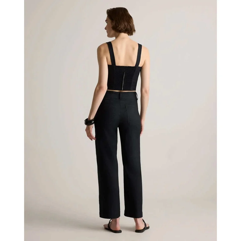 Quince European Linen patch pocket wide leg pants black size 4 NWT